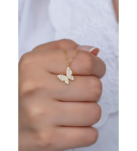 925 Ayar Gümüş Gold Minik Kelebek Kolye