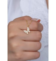 925 Ayar Gümüş Gold Minik Kelebek Kolye