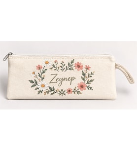 Kişiye Özel Çiçek Çelengi Baskılı Fermuarlı Clutch El Çantası Makyaj Çantası Model 01287