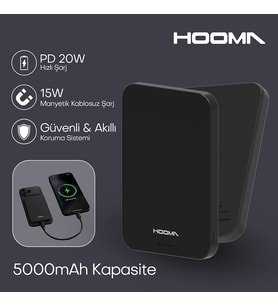 Hooma Magpulse 5 Slim 5000 mAh Powerbank Siyah (Hooma Türkiye Garantili)