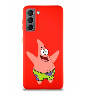 Samsung Galaxy S21 Soft Premier Kapak Patrick Yıldız Tasarımlı Silikon Kılıf - Kırmızı (Şeffaf)