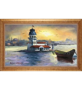 Çerçeveli Paspartulu Manzara Tablo bm1848 (Gold)
