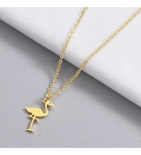 Kişiye Özel 925 Ayar Gümüş Minimal Flamingo Figürlü Kolye (Gold)