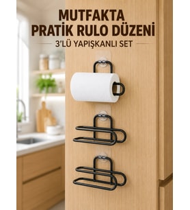3’lü Yapışkanlı Wc Kağıtlığı Siyah Rulo Tutucu Banyo Ve Mutfak Kullanımı