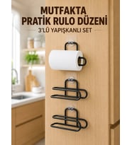 3’lü Yapışkanlı Wc Kağıtlığı Siyah Rulo Tutucu Banyo Ve Mutfak Kullanımı