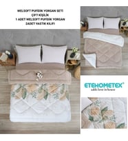 ETE HOMETEX ÇİFT KİŞİLİK LÜX WELSOFT YORGAN SETİ 195X215CM ALENA BEJ 8696474231940