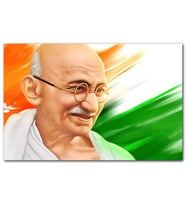 Cakatablo Mahatma Gandhi Turuncu Buyaz Yeşil Fon MDF Tablo