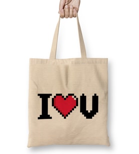 I Love You Video Game Heart 01 Bez Çanta Uzun Saplı