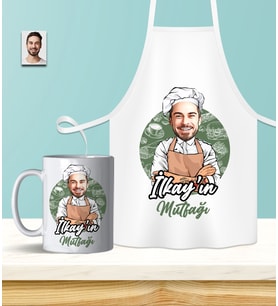 Kişiye Özel En İyi Chef- Aşçı Karikatürlü Mutfak Önlüğü & Kupa Seti