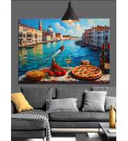 Pizza Venice Manzarası Dekoratif Kanvas - Mdf Ahşap Tablo