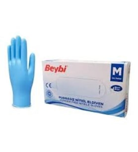 Beybi M (Medium) Beden Pudrasız Mavi Nitril Muayene Eldiveni - 100'lük Kutu