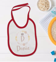 BK Kids Kişiye Özel Harfli İsimli Tasarımlı Kırmızı Bebek Mama Önlüğü-2