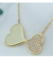 İkili Taşlı Kalp Kolye (Gold)