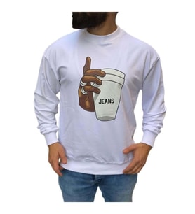 Braazi Erkek Basic Baskılı Sweatshirt St01533 - Beyaz (Beyaz)
