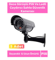 Özel Ev Apartman Bahçe İş Yeri Gece Görüşlü Pilli Ledli Caydırıcı Sahte Güvenlik Kamerası 5'li Set