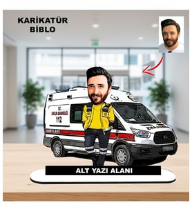 KİŞİYE ÖZEL KARİKATÜR AMBULANS, ATT TASARIMLI ERKEK BİBLO