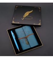 Kişiye Özel Metal Kalem ve Mavi Deri Defter