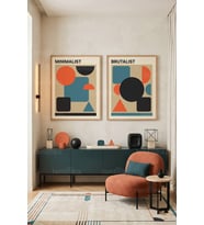 Geometrik Şekiller Modern 2'li Ahşap Çerçeveli Tablo Seti