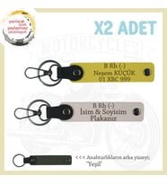 Biker Dostlarına Özel, İsim Plaka ve B Rh (-) Kan Grubu Hediyelik Deri x2 Anahtarlık, Pudra-Sarı-Ysl (Çok Renkli)