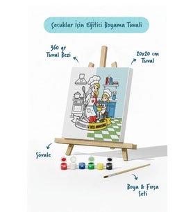 Dünyanın En Tatlı Annesine Temalı Eğitici Boyama Tuvali Şövaleli Boya Seti 20x20 cm
