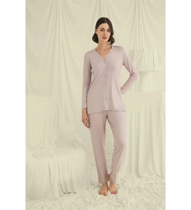 Amora Secret Uzun Kollu Boydan Düğmeli V Yaka Pijama Takımı