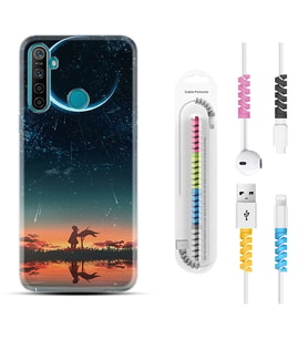Realme 5i 5 Pro 6i 7 Pro 8 Kılıf Kablo Koruma Spiral Silikon Ay ve Kız 1720