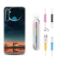 Realme 5i 5 Pro 6i 7 Pro 8 Kılıf Kablo Koruma Spiral Silikon Ay ve Kız 1720