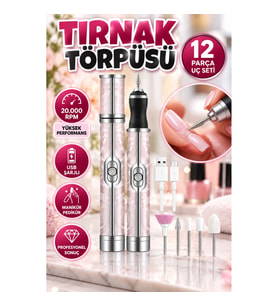 12 Parça Uçlu Elektrikli Tırnak Törpüsü – 20.000 RPM USB Şarjlı