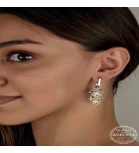 Swarovski Crystal Taşlı Gümüş Kalp Salkım Sallantılı Çivili Kadın Küpe