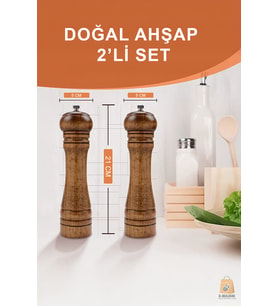 Ahşap Baharat ve Tuz Öğütücü Seti, 21 cm, 2'li, Kahverengi