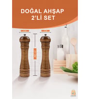 Ahşap Baharat ve Tuz Öğütücü Seti, 21 cm, 2'li, Kahverengi