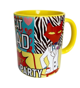 CAT DAD PARTY temalı dijital baskılı hediyelik tasarım kupa bardak. (Beyaz)