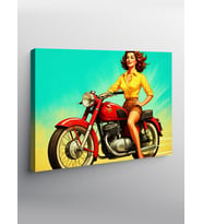 Kanvas Tablo Retro Kadın Motorcu