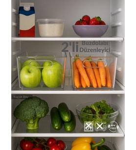 2'li Buzdolabı İçi Düzenleyici Saklama Organizeri Bpa Free Düzenleyici Darbeye Dayanıklı 27X18X9 cm