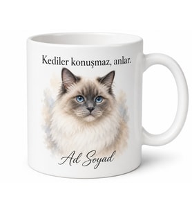 İsme Özel Ragdoll Kedi Desenli Kupa Bardak Kişiye Özel Hediye