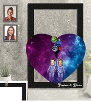 Kişiye Özel Uzay Arkadaş Karikatürlü 3D Ahşap Tablo 30x47 Model  -1