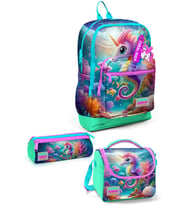 Coral High Kids Mavi Su Yeşili Denizatı Desenli 3'lü Okul Çanta Seti SET0123772 - Kız (Çok Renkli)