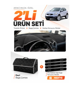 e-biz NİSSAN QASHQAI J10 (2007-2014) Uyumlu Torpido Örtüsü + Deri Bagaj Çantası - Siyah-Gri - NI016