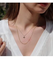 Göz Modeli 2 Zincirli Gold Kaplama Trend Gümüş Kolye