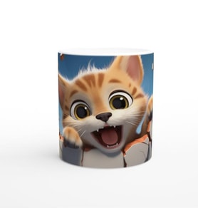 Duvarı Delen Neşeli Turuncu Kedi Baskılı Kupa Bardak