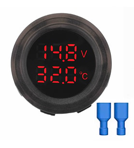Yuvarlak Voltmetre Termometre 12V 24V Panel Tip Montaj Dijital Kırmızı Renk Led Sıcaklık Isı Voltaj