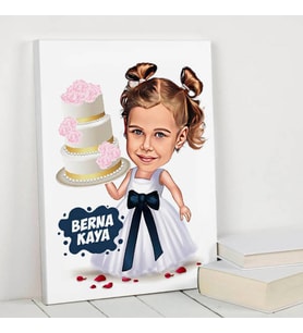 Doğum Günü Kızı Karikatürlü Kanvas Tablo
