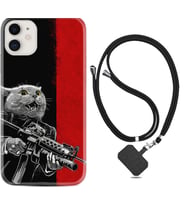 Apple iPhone 11 12 13 Mini Kılıf Boyun Askılı Silikon Çılgın Kedi 1674