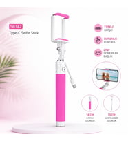 Winex SR342 Katlanabilir Type-C Selfie Girişli Stick Çubuğu Pembe