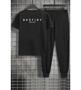 Unisex Destiny Baskılı 2'li Eşofman Takımı (Siyah)