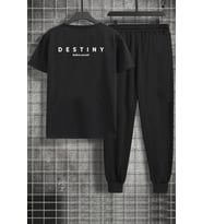 Unisex Destiny Baskılı 2'li Eşofman Takımı (Siyah)
