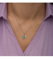 Opal Mavi Taşlı Ay Ve Güneş Kolye-925 Ayar Gümüş