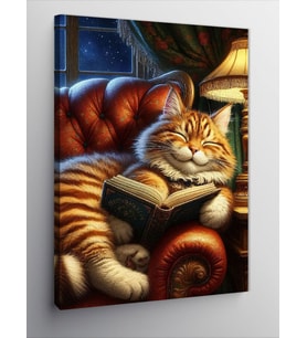 Kanvas Tablo Kitap Okuyan Kedi