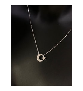 Gümüş Kolye - Ay Yıldız 925 Ayar Gümüş Sevgiliye - Eşe - Anneye Hediye Kolye