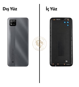 Oppo KAPAK Realme C11 2021 Gri Arka Kapak Arka Cam Batarya Kapağı Lazer Kesim Kapak Pil Kapağı Back Cover